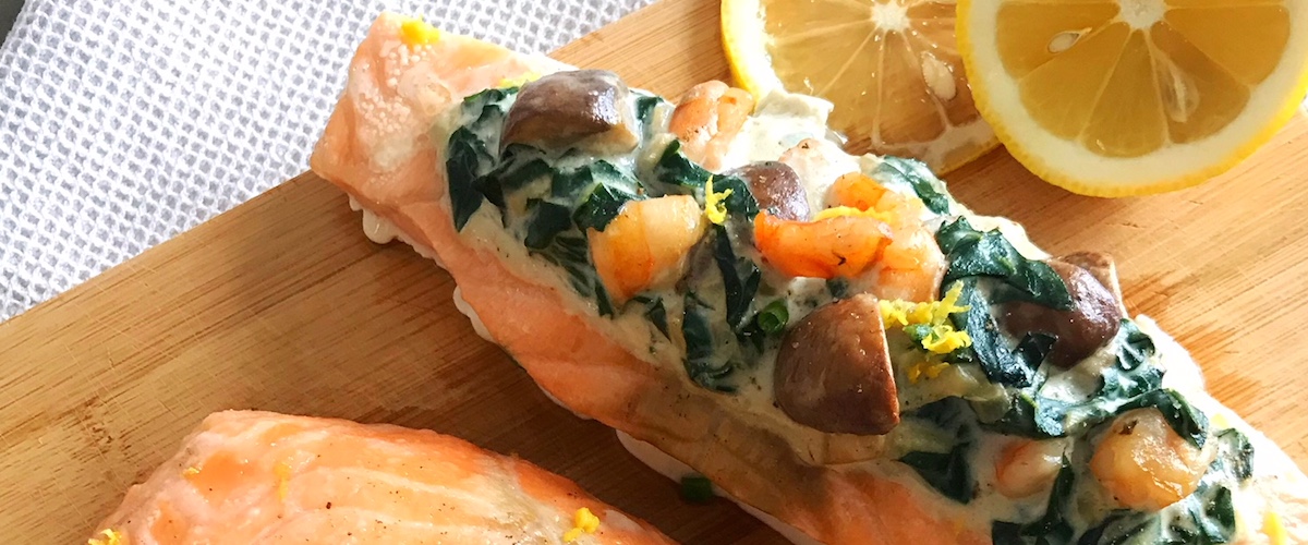 Rezept gefüllter Lachs mit Spinat und Schrimps