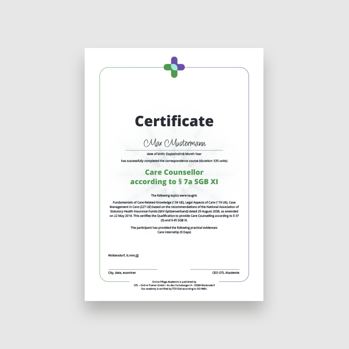 Pflegeberater Zertifikat (Englisch)