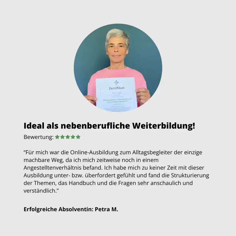 Bewertung der Absolventin Petra M.: Ideal als nebenberufliche Weiterbildung!