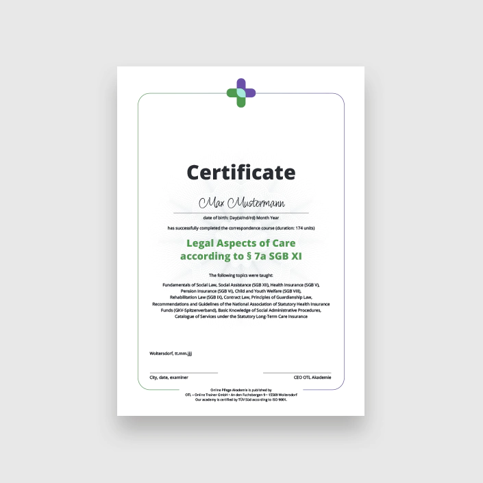 Recht in der Pflege Zertifikat (Englisch)