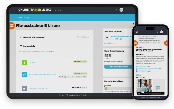 Online Campus auf Tablet und Handy