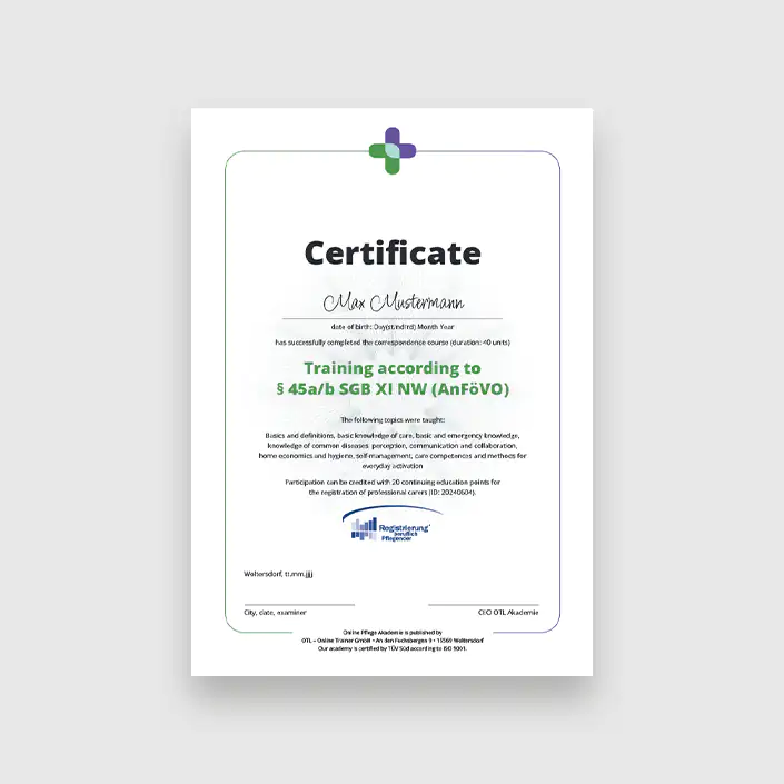 Schulung Nordrhein-Westfalen (AnFöVO) Zertifikat (Englisch)