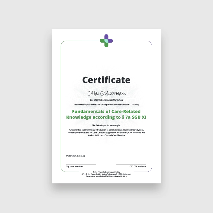 Grundlagen Pflegefachwissen Zertifikat (Englisch)